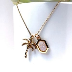 2 for $22🌺Gold Palm Tree Shiny Hexagon Crystal Summer Pendant Necklace